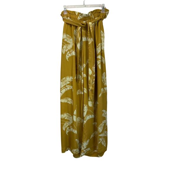 H&M Wide Leg Palazzo Pants Yellow Tropical Print Vacation Resort Wear Sz 14 NWT - Picture 2 of 10